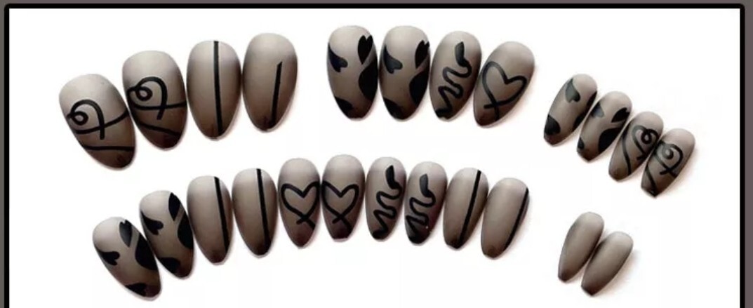 24 Goth Frosted Glass matte Black Press On nails medium almond stiletto pointed