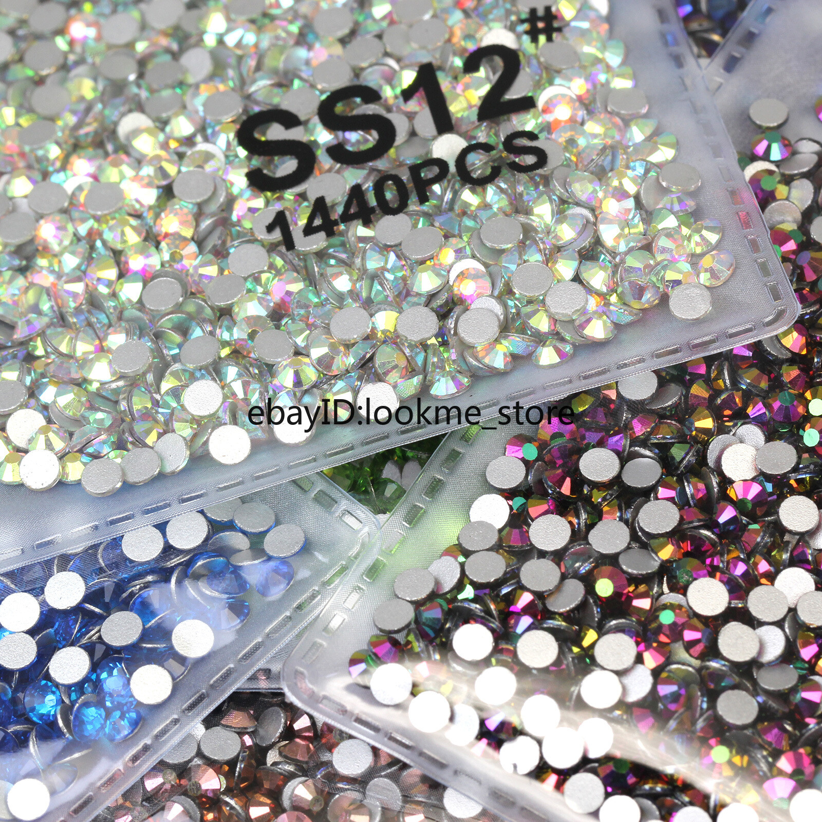 1440pcs 3mm (ss12) Crystal Glass Rhinestones Flatback Gems Nail Art Crafts Decor