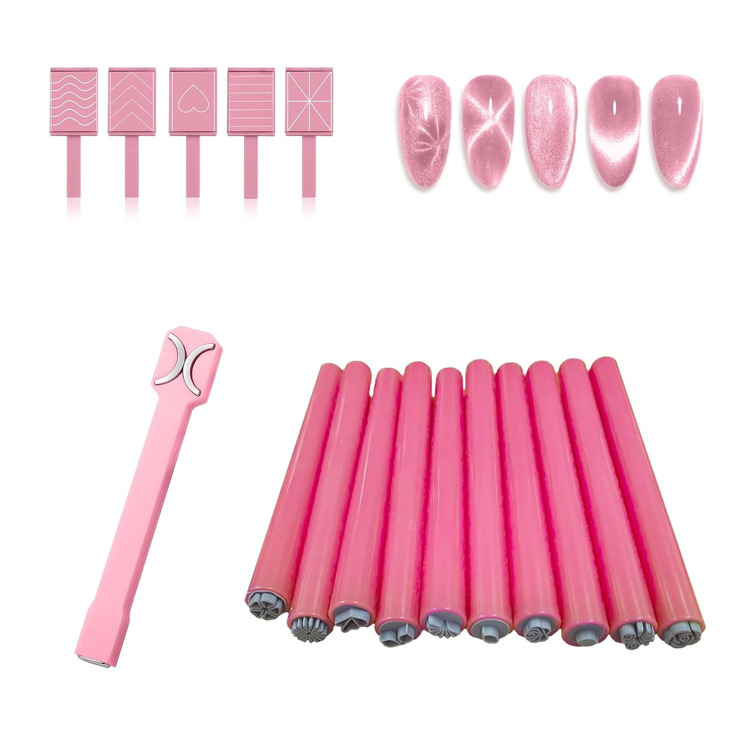 10Pcs Nail Art Stamp Pen Nail Art Flower Stamp Pen with 3 in 1 Nail Magnets Tool