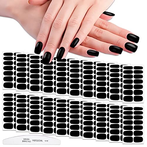 20 Sheets Black Full Nail Wraps for Women Girls – Self Adhesive KIT5 All Black