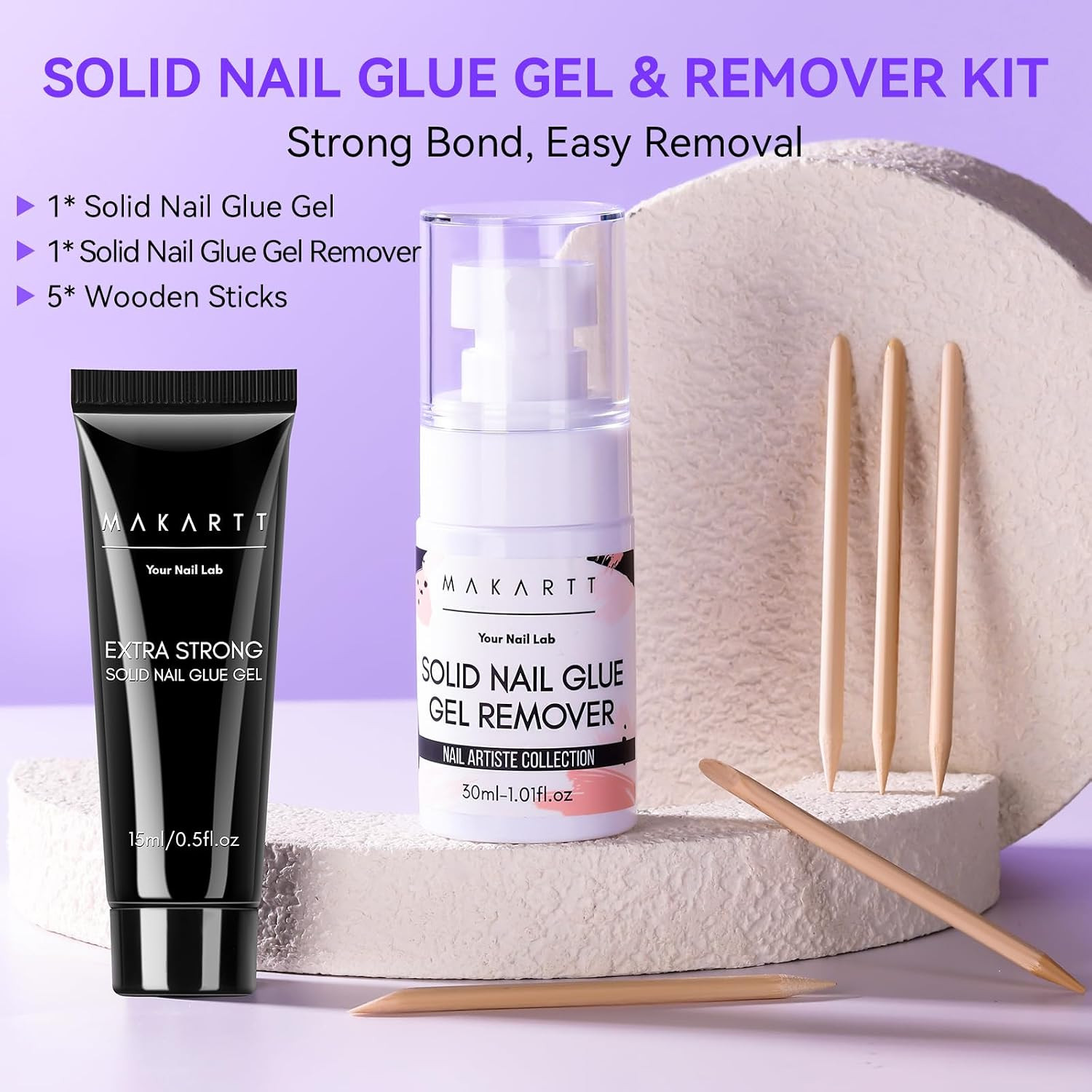 Nail Glue and Remover Kit: Super Strong Solid Gel for Press on Tips, 30Ml Glues