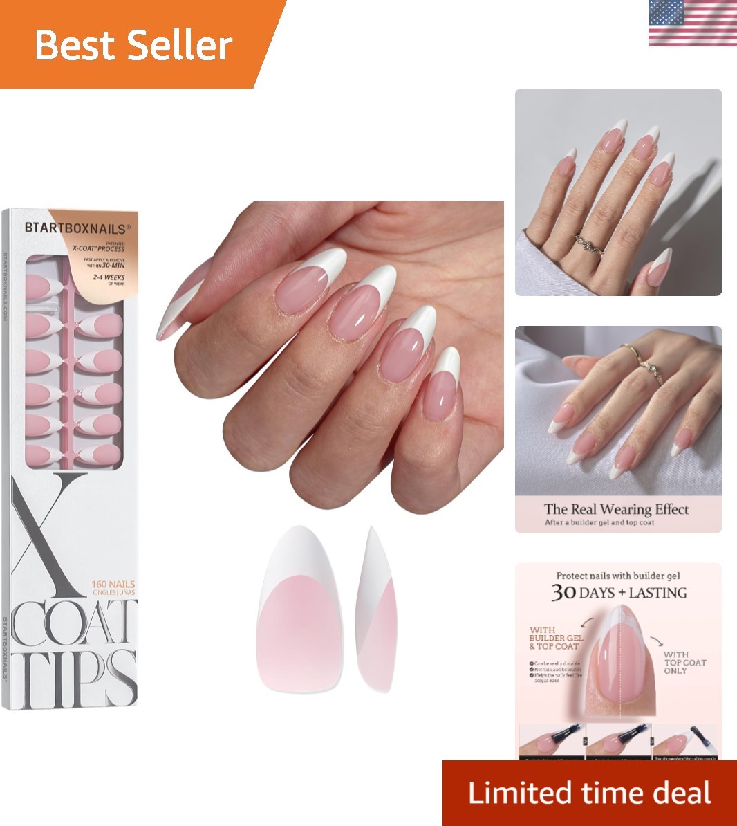 150 Piece French Tip Nails – Pink Almond Gel Tips for Perfect At-Home Manicures