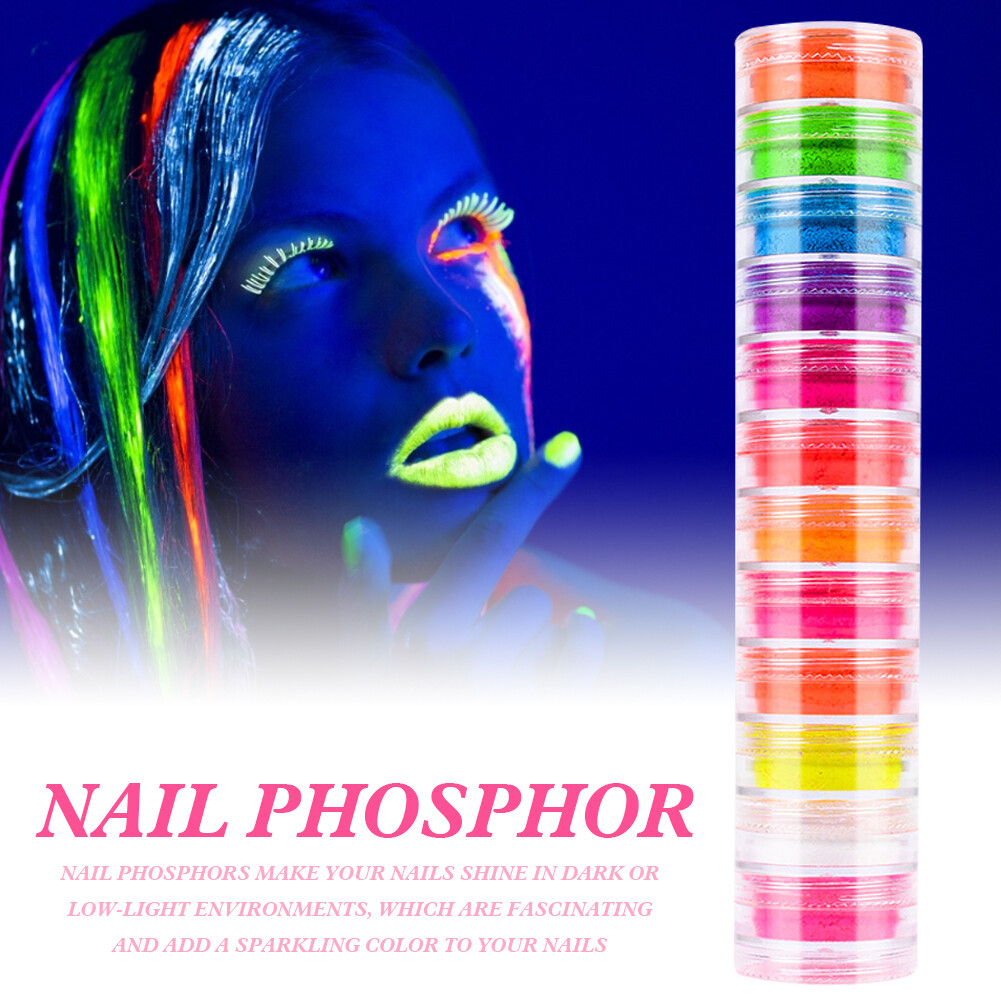 12 Colors Neon Pigment Nails Powder Dust Ombre Phosphor Fluorescent Glow Daily