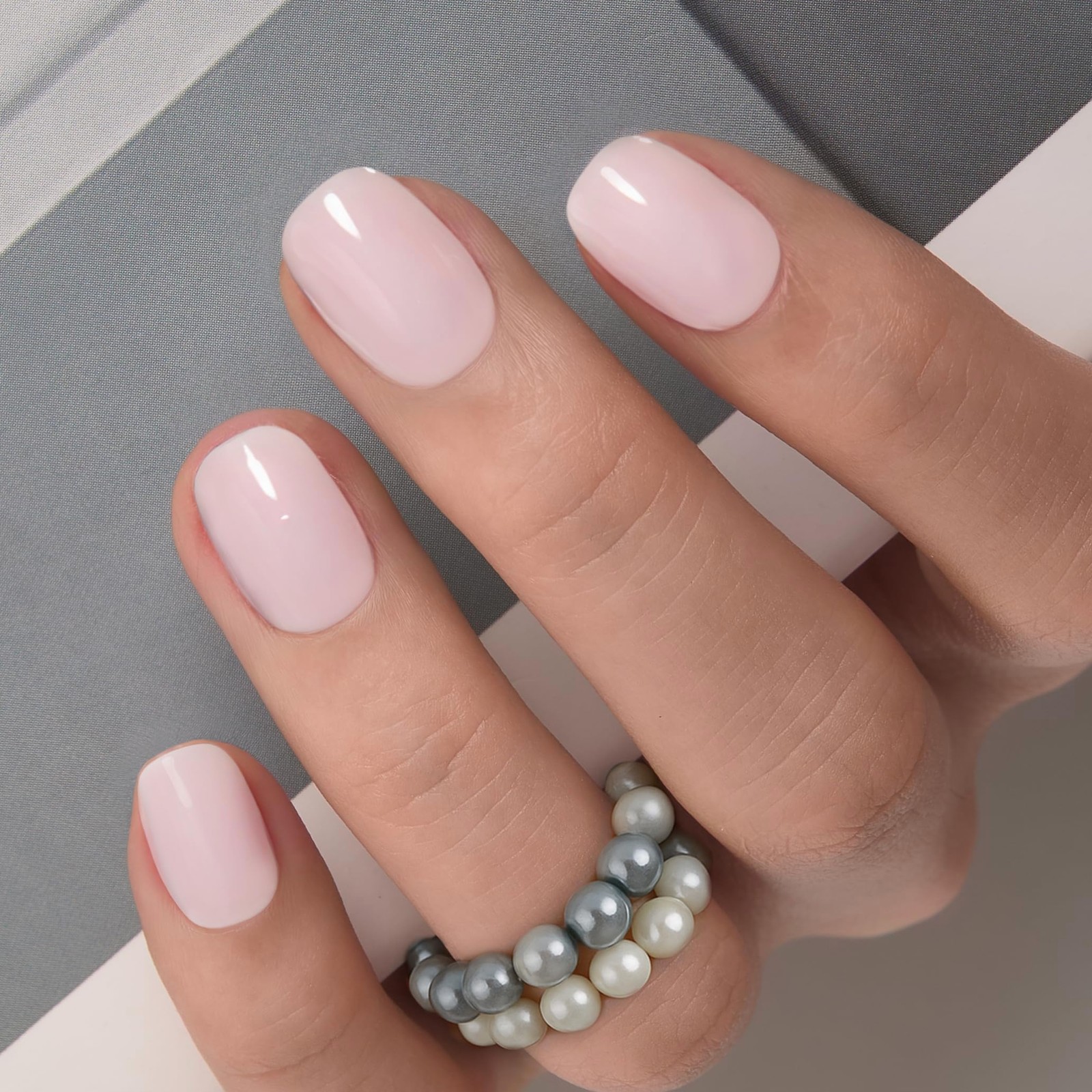 30 Milky White Short Square Press On Nails Glossy Nude Acrylic Fake Design