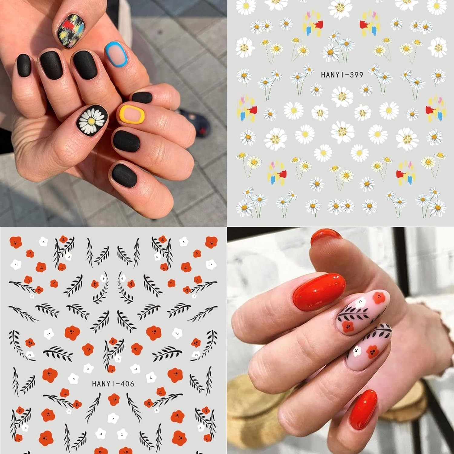 Elegant 9 Sheets of Self-Adhesive Floral Nail Art – Perfect for Summer