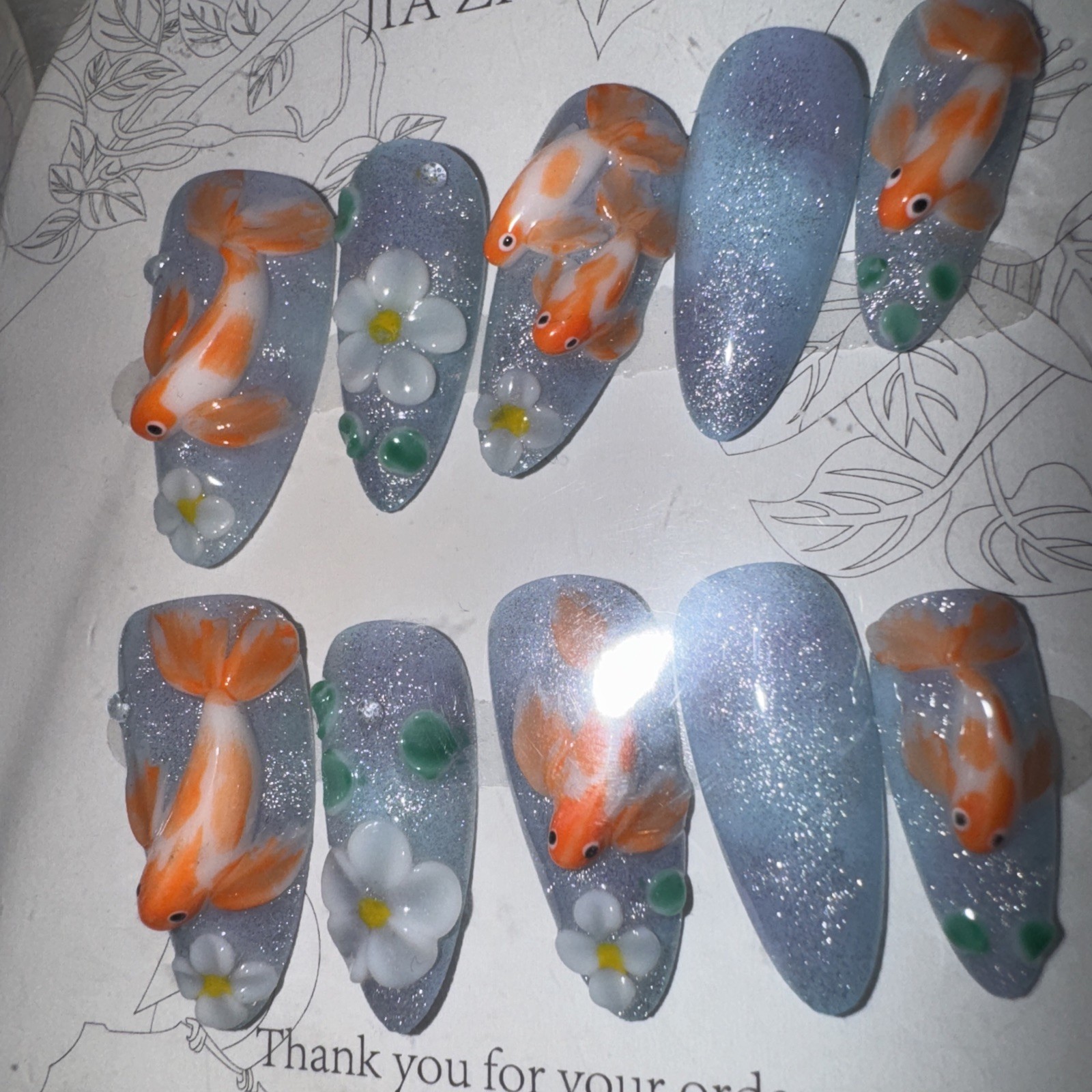 4 Packs Of 10pcs Almond Press On nails | 3D Unique Designs| Size M | Reusable (7