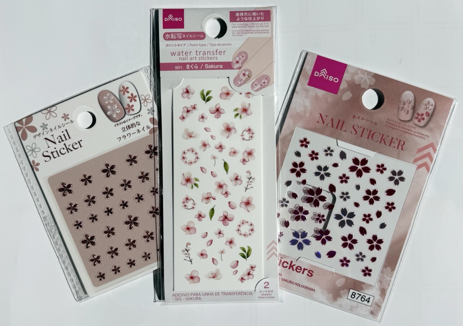 Sakura Nail Sticker Set 3 Sheets 3D Hologram Flower Spring Japan NP-12
