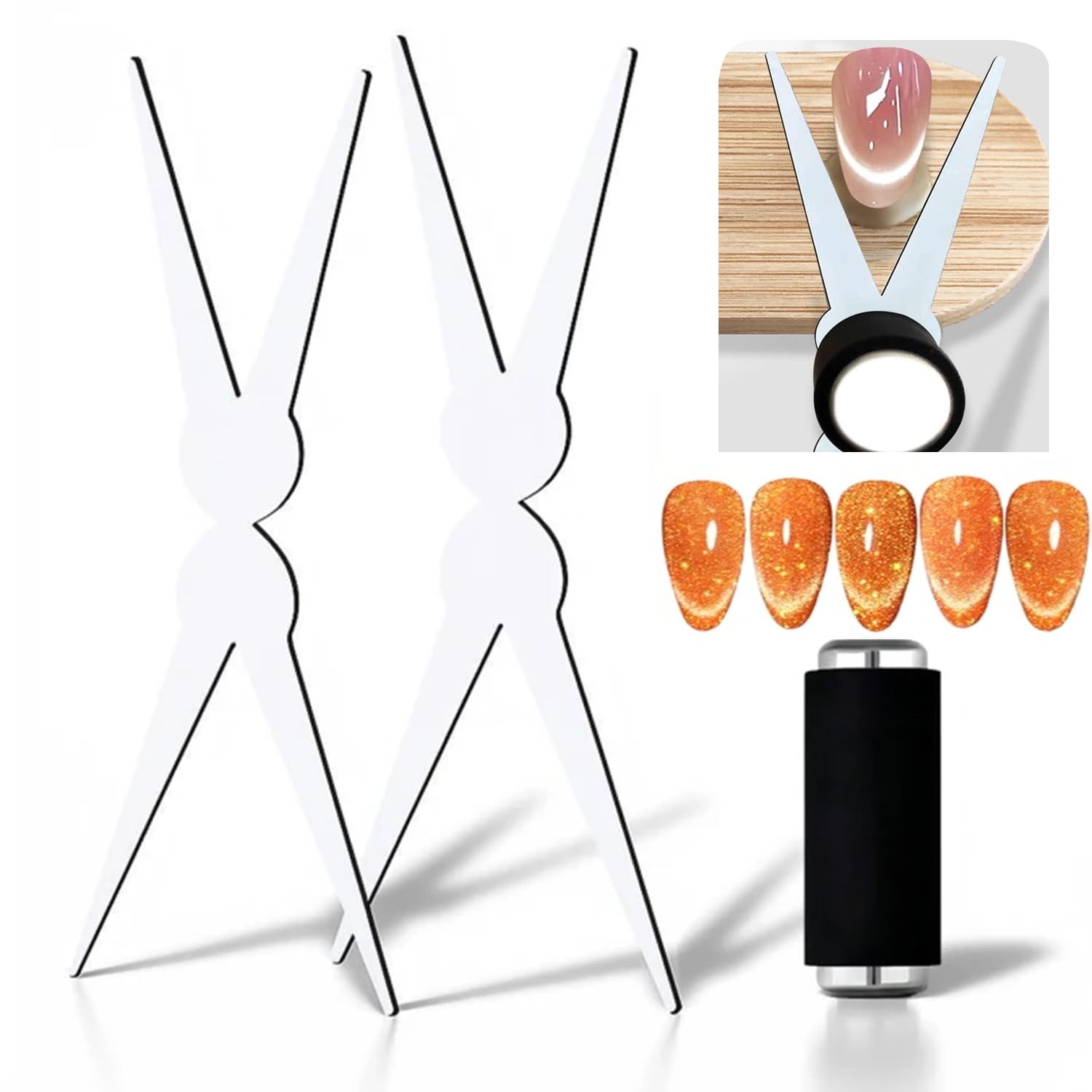 Cat Eye Magnet Set, Scissor-shaped Nail Magnet Tool, 2 in 1 Art DIY Salon
