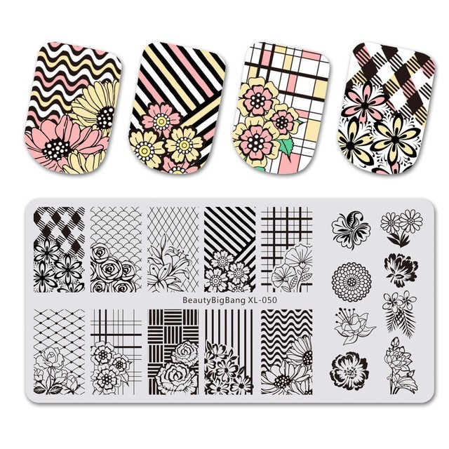 BeautyBigBang XL-050 Nail Stamp Plate Floral Flower Rose Stripe Plaid Summer HTF