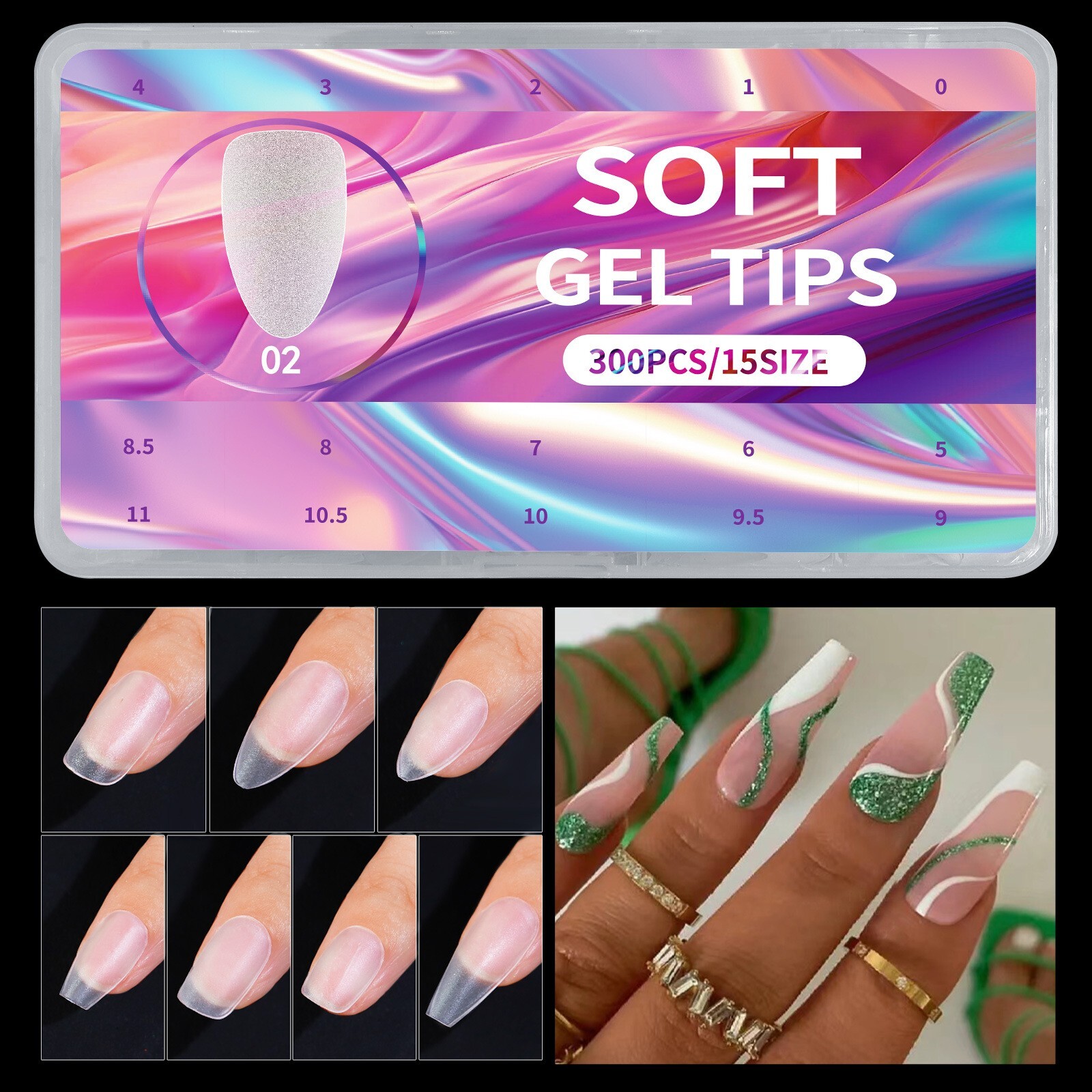 Soft Gel Seamless Frosted Nail Tips 15 Sizes Short Coffin Almond Gel False Nail