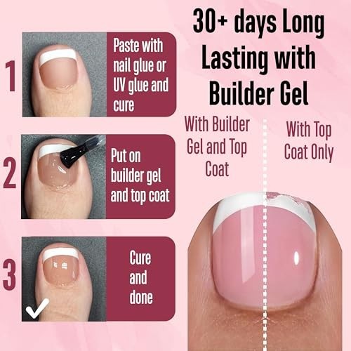 Toe Nail Press On Kit 270 Pcs – French Tip Acrylic Soft Gel Toes, 9 Colors Matte