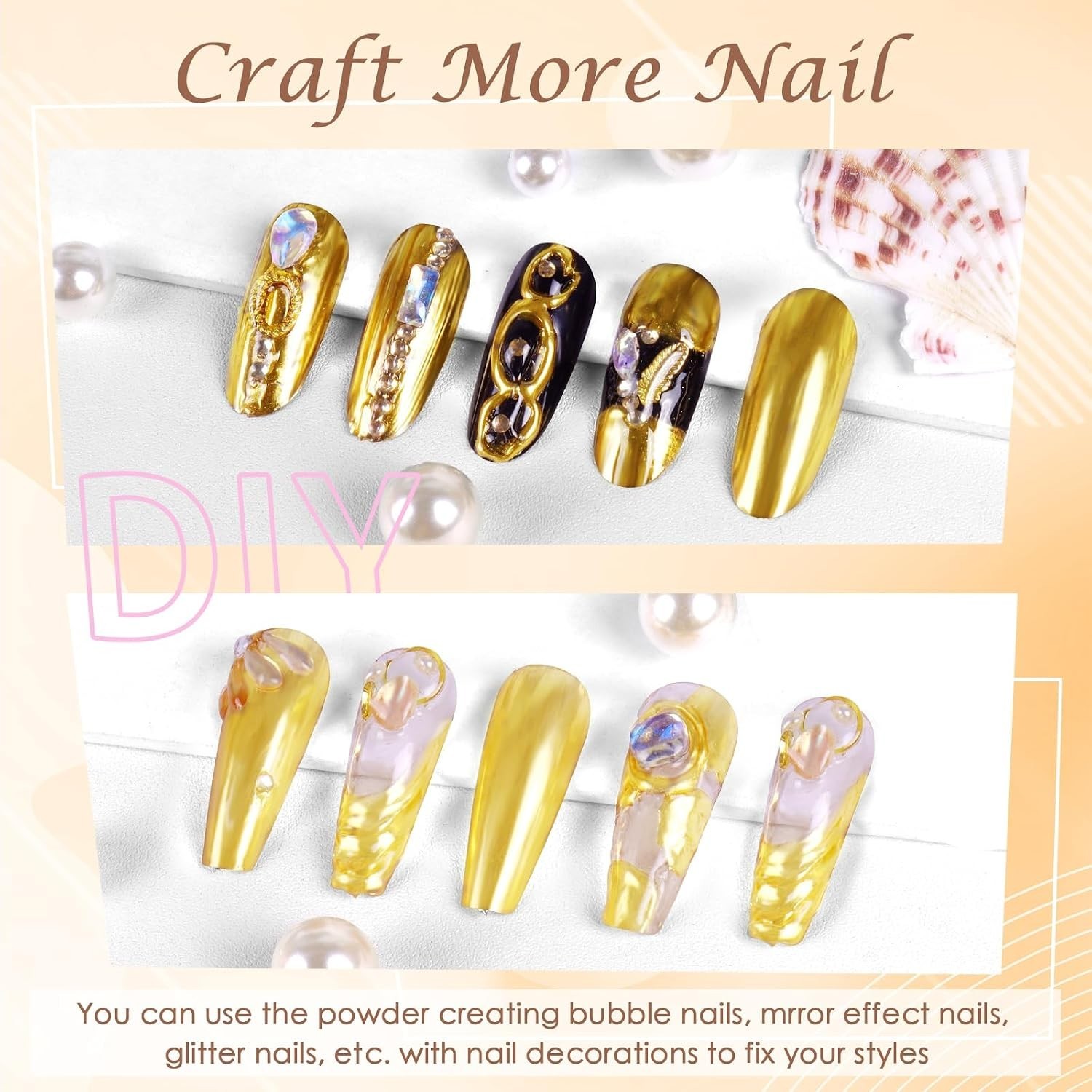 Bright Gold Chrome Nail Powder – Mirror Effect Pigment for Glamorous DIY Nails
