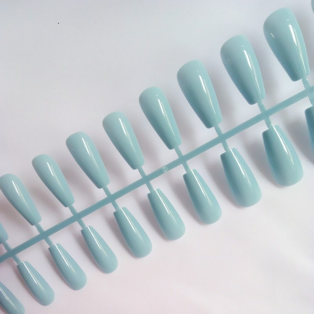 Blue Coffin Ballerina False Nails Long