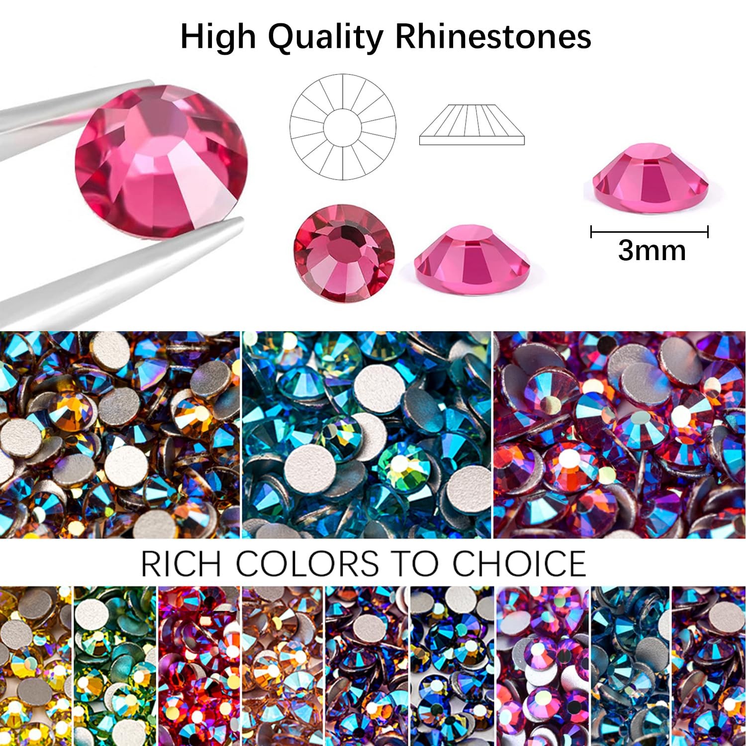 96000Pcs 96 Colors Jelly Resin Rhinestones for Bedazzling, 3mm Multicolor Fla…