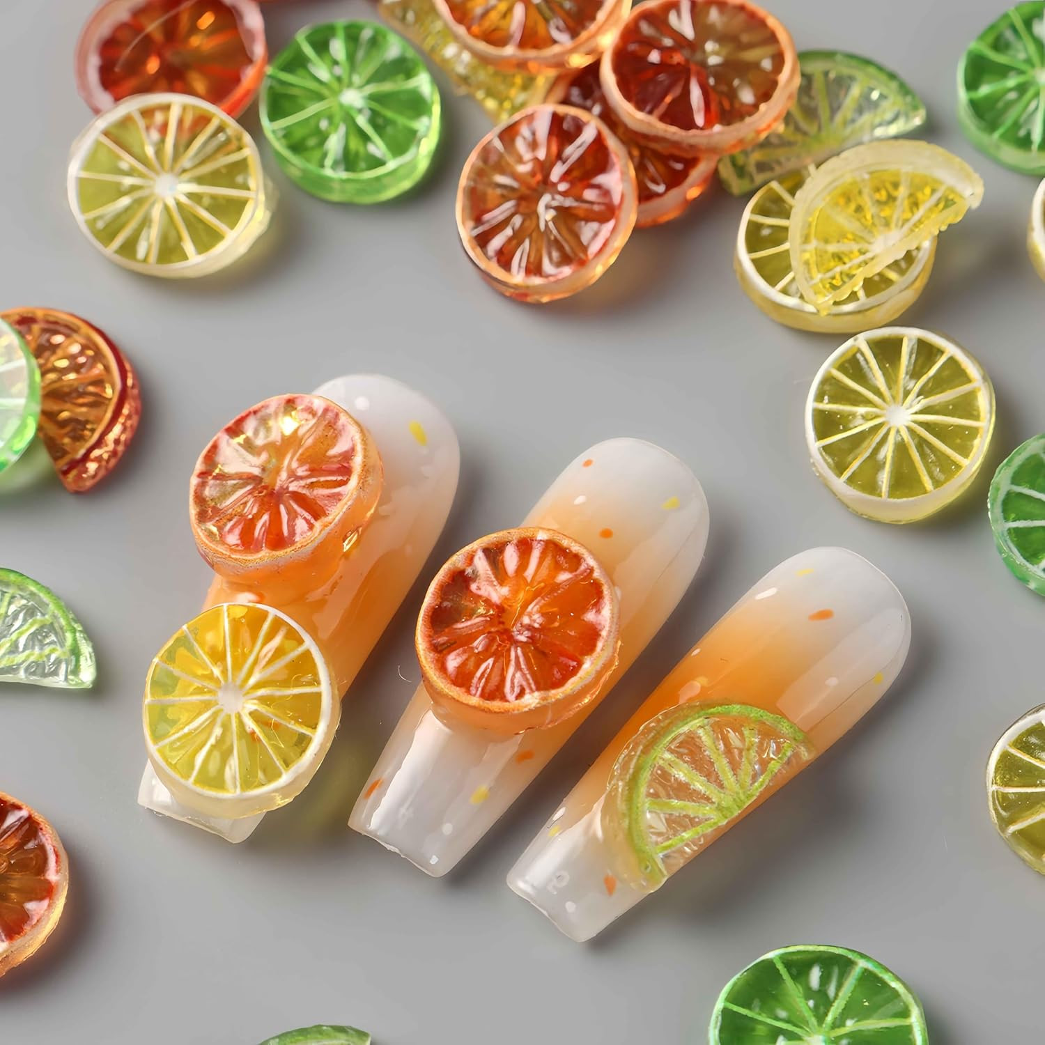 120Pcs Cute Fruit Nail Art Charms 3D Lemon Nail Rhinestones Colorful Lemon Nail