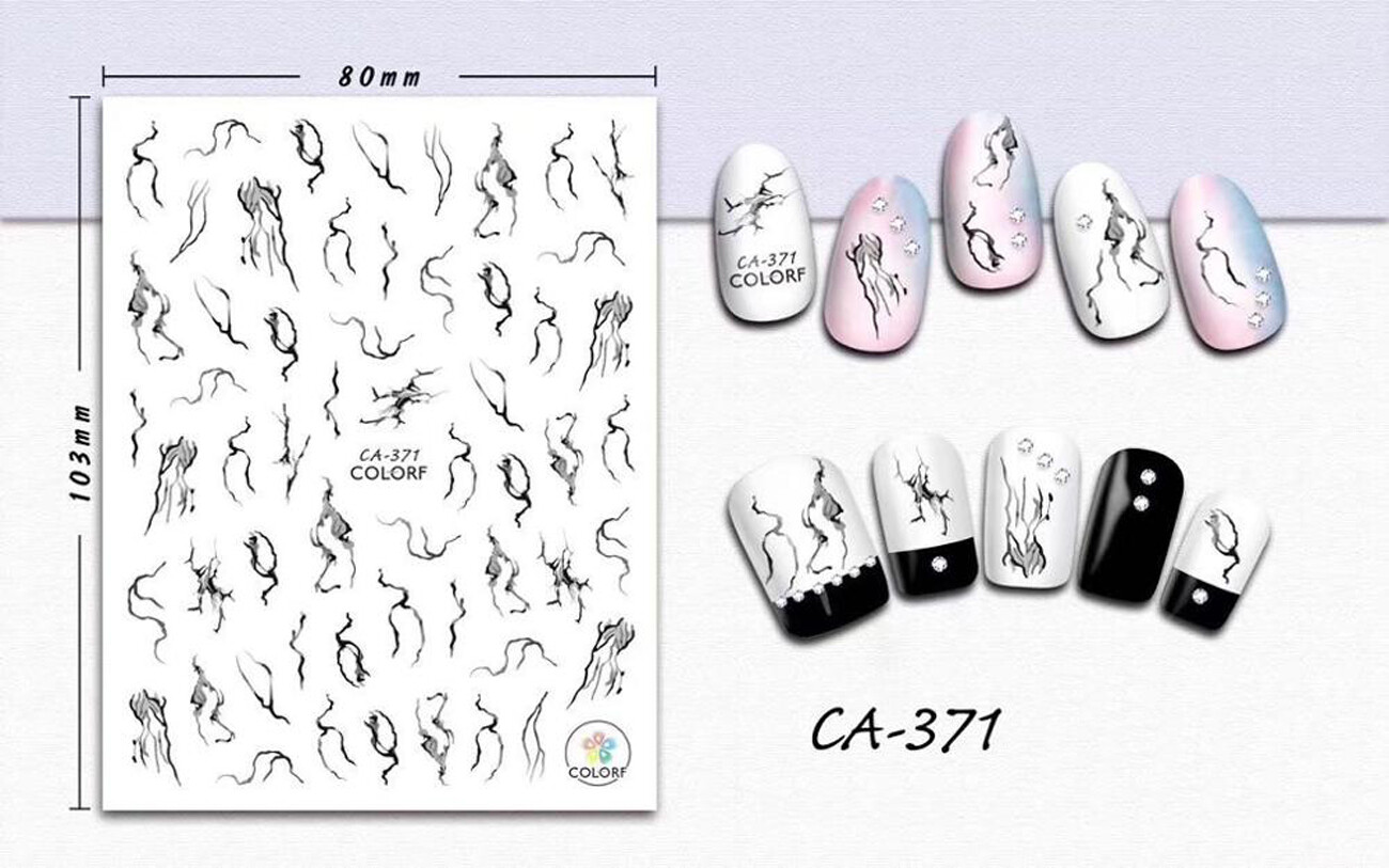 Nail art 3D stickers decal marble effect gray black white CA371