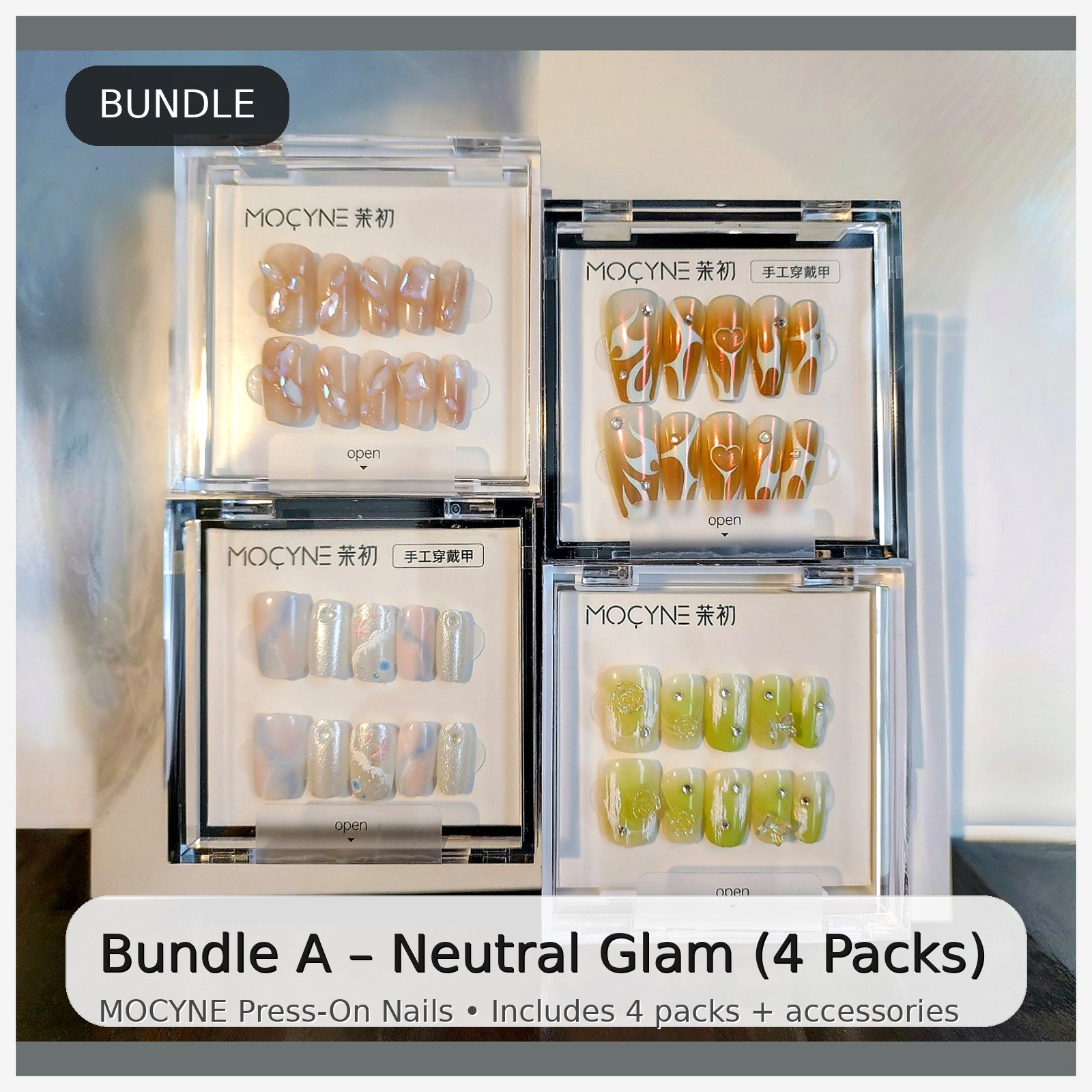 Press On Nails Bundle Lot 4-5 Sets Reusable Handmade Nail Kit w Glue Tabs