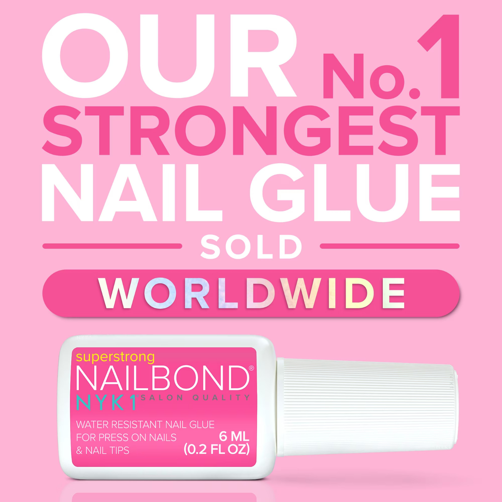 NYK1 NailBond Super Strong Brush On Nail Glue for Press On Nails 6ml 0.2 oz
