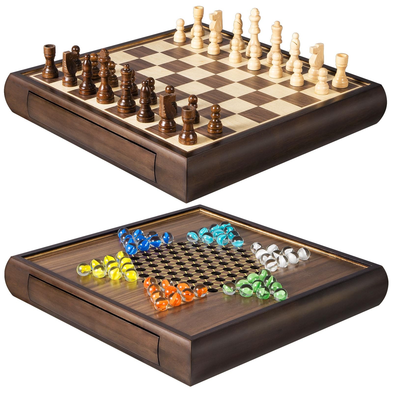 ELONGDI 2 in 1 Magnetic Chess Set & Chinese Checkers 13″ 13 X 13 X 2.2 inches