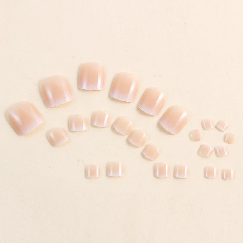 48P Short Square Toe Press on Nails, Nude Pink Ombre Simple Fake Toenails