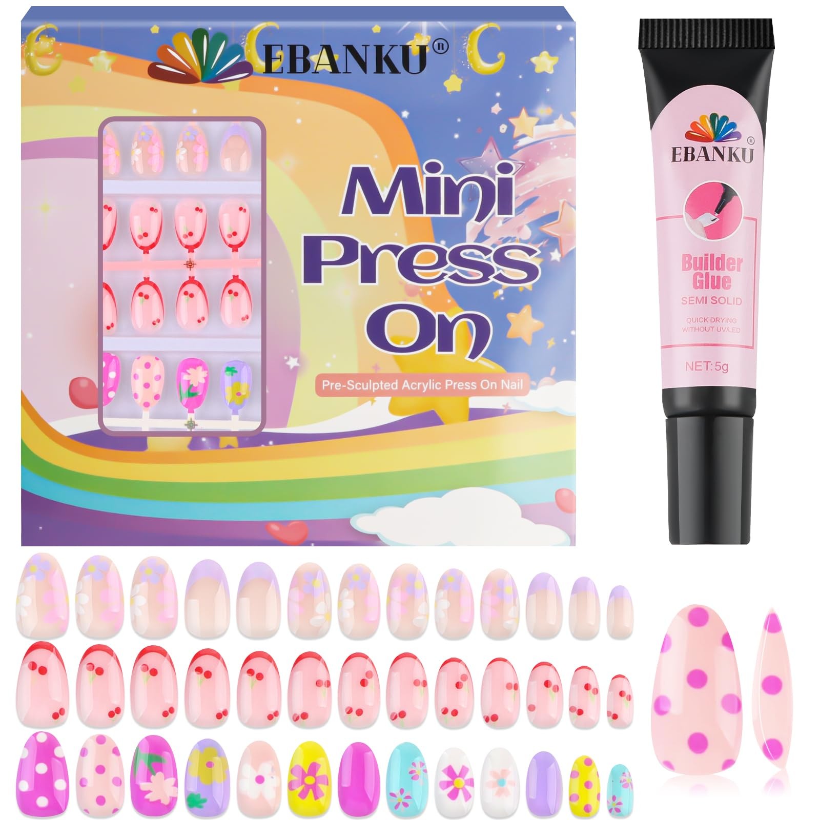 78PCS Kid Press on Nails, EBANKU 3 Pack Children Fake Nail Kit Full Cover Sho…