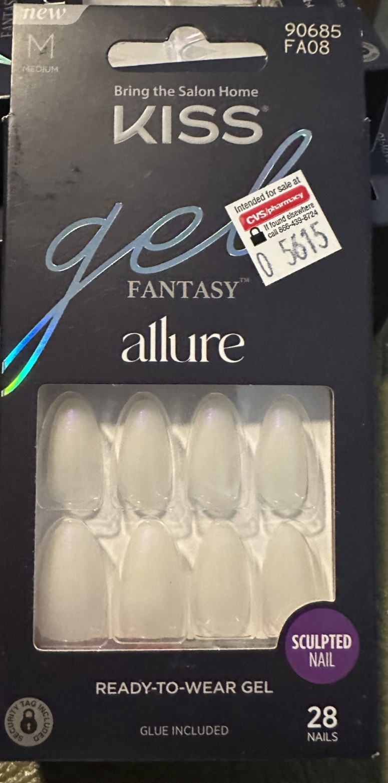 Kiss Nails Manicure Medium White Gloss Allure Gel Almond