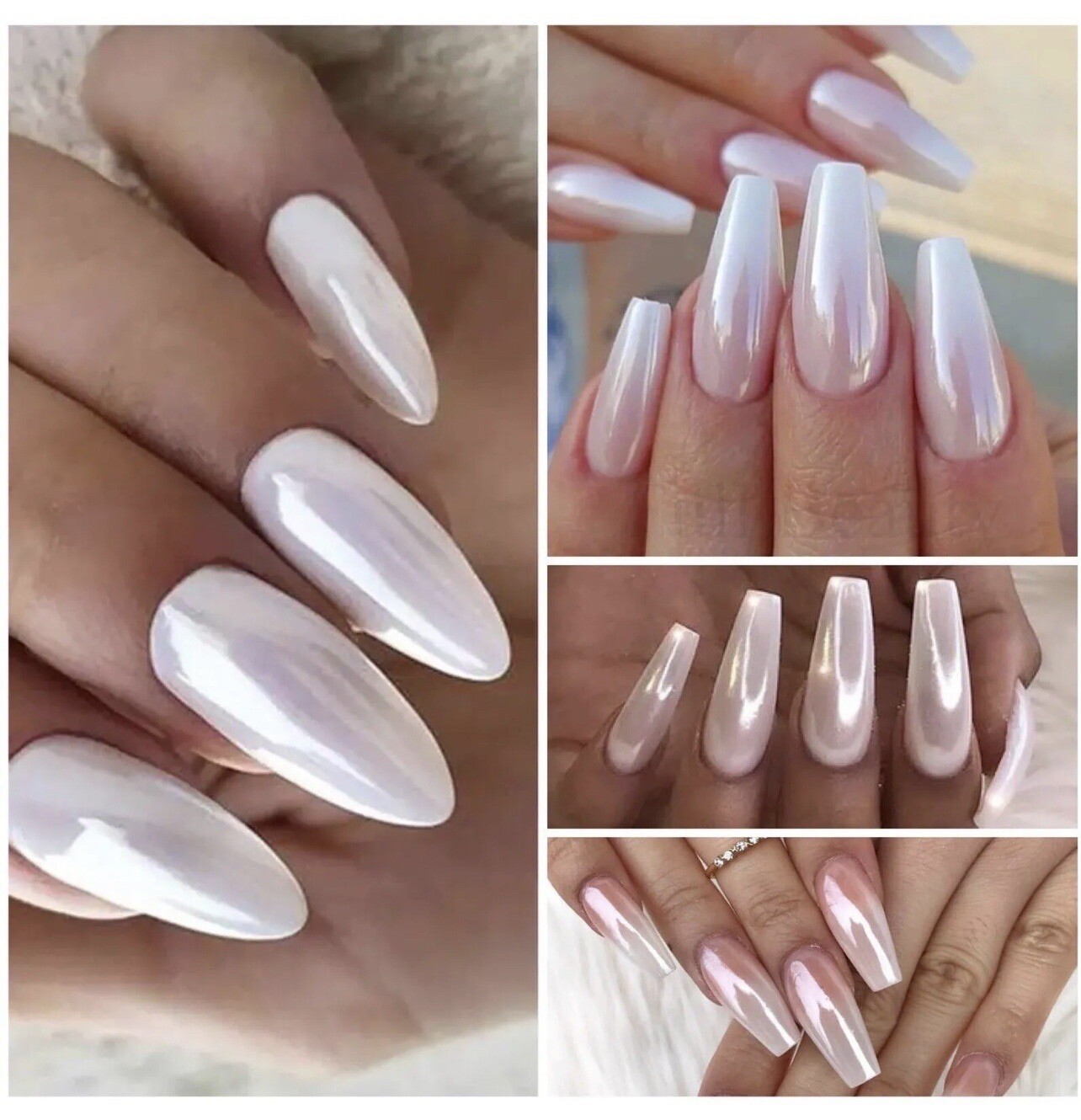 WHITE CHROME POWDER Pigment Pearl Nails Nail Art Crystal Shiny Dust Glazed Donut