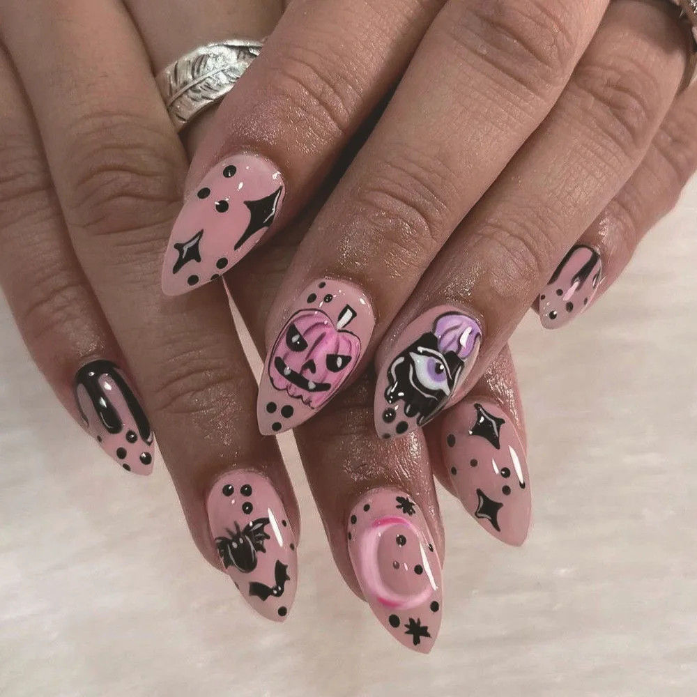 24pcs Halloween Spider Gothic Short Round Press On Nails