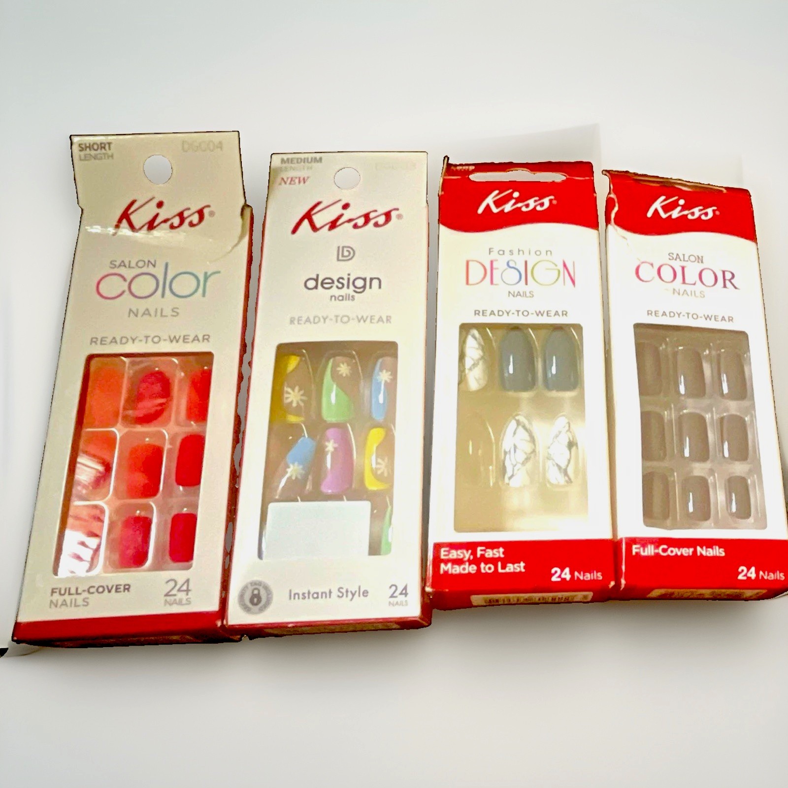 Kiss Pre-Designed Full Cover Press-On Nails Short Square Multicolor Matte Marble