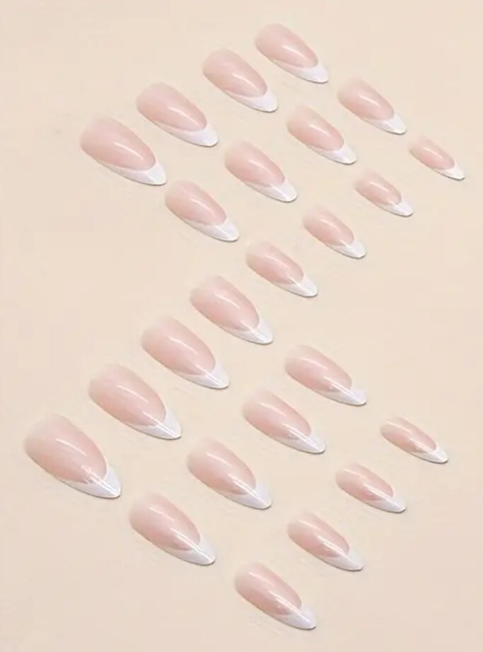 24pcs/set White French Tip Press On Nails Medium Almond Aurora Fake Nails Simple