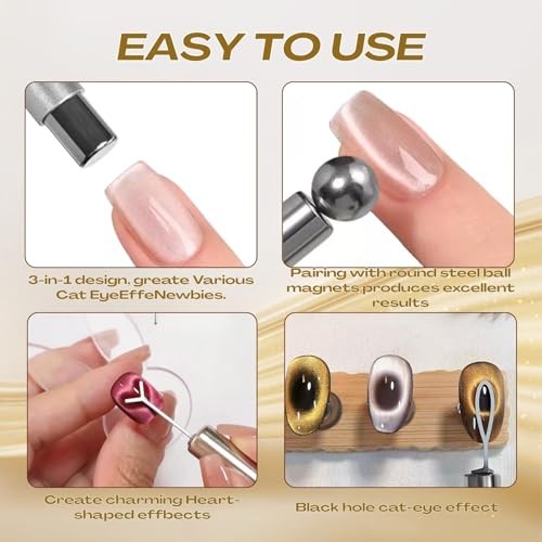 8-in-1 Cat Eye Magnet Set for Nails, French, Circular Hole, Heart Yellow Sets