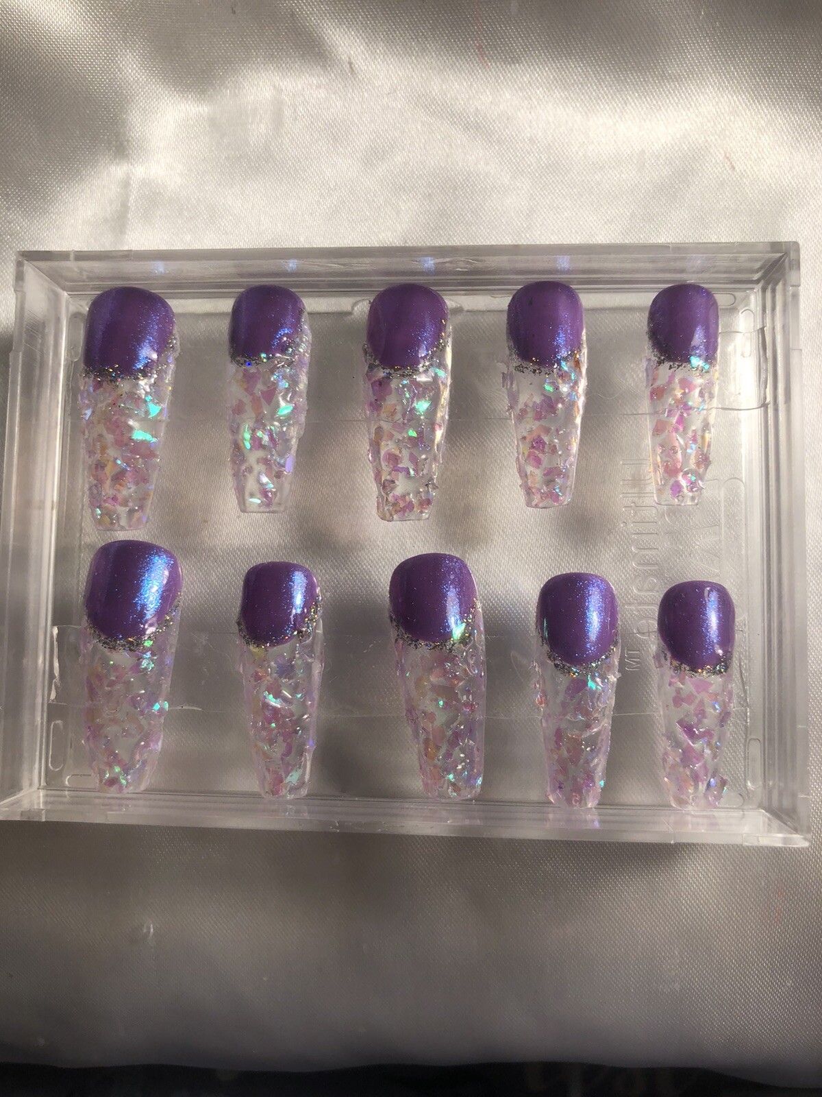 Z NAILZ! Z CLAWZ! Holographic Purple/Clear Alligator Textured Press On Nails