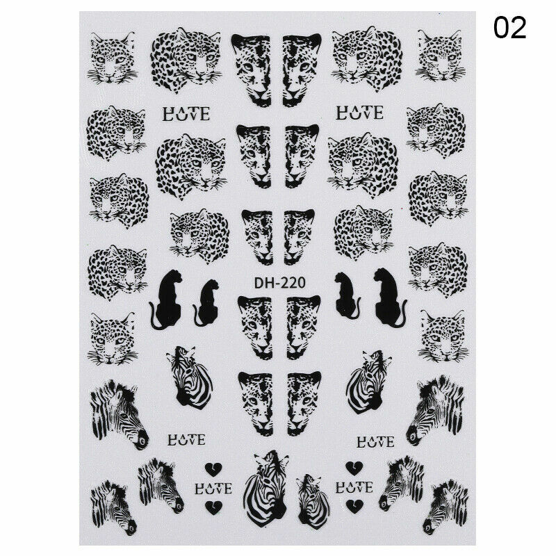 3D Nail Stickers Leopard Zebra Nail Art Decals Decoration DIY Black White NH12
