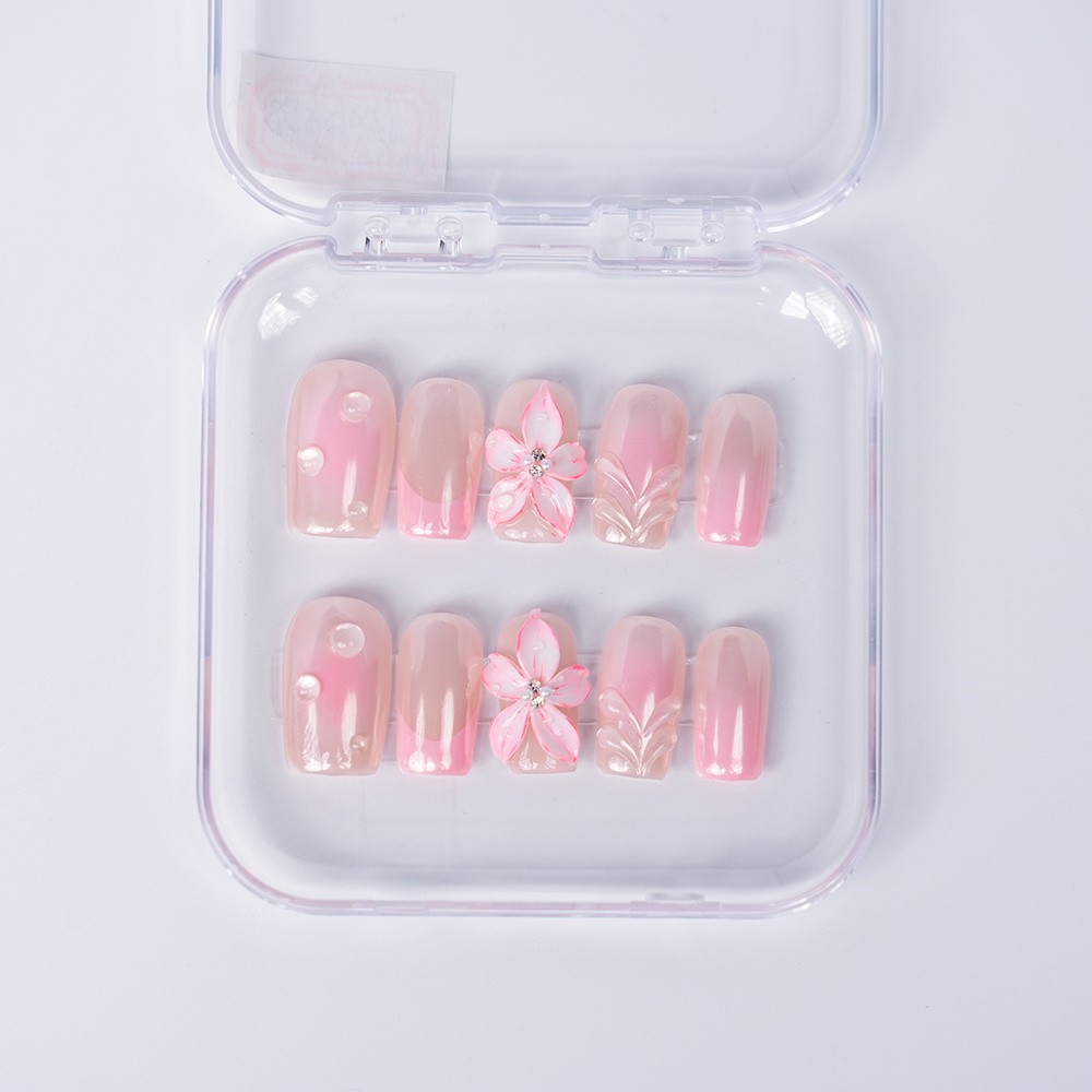 Handmade High Quality Squoval Shape Press On Nails Light Pink Fake Nails S-L