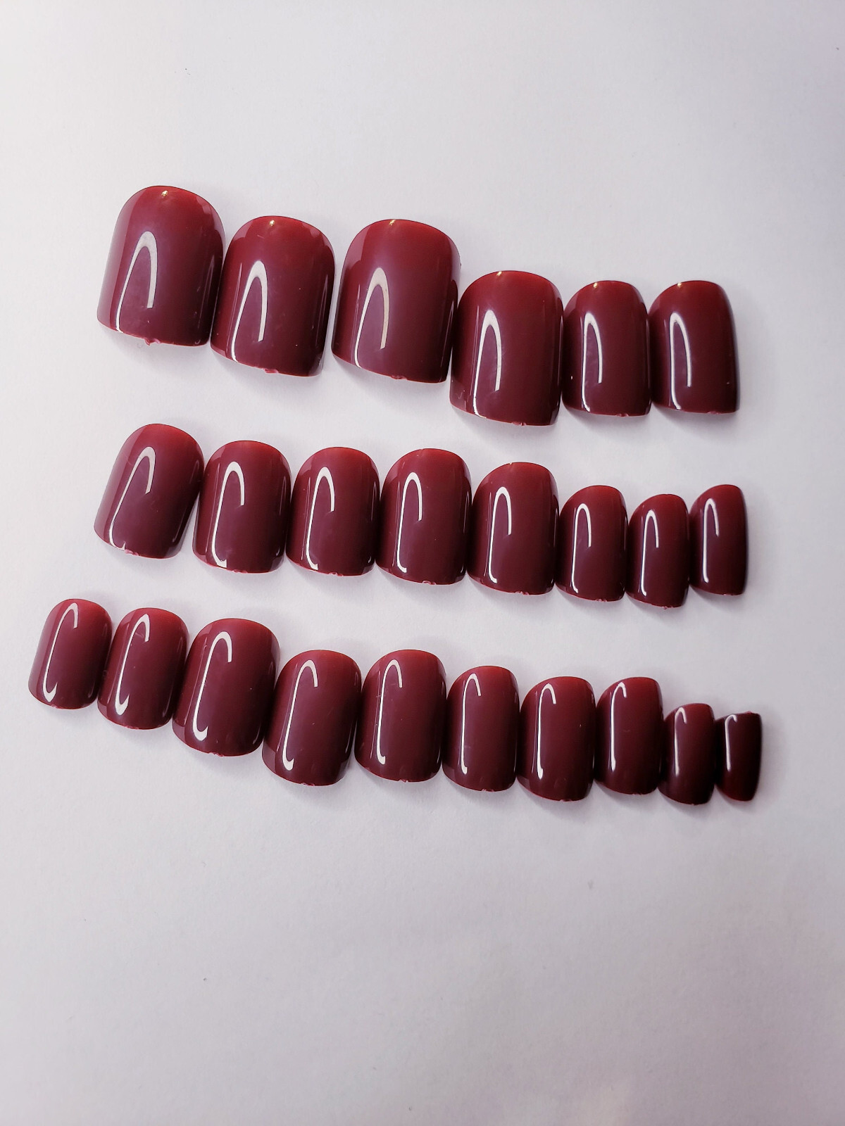 New 24 Short Maroon Dark red wine Press On Nails Kit w glue burgundy