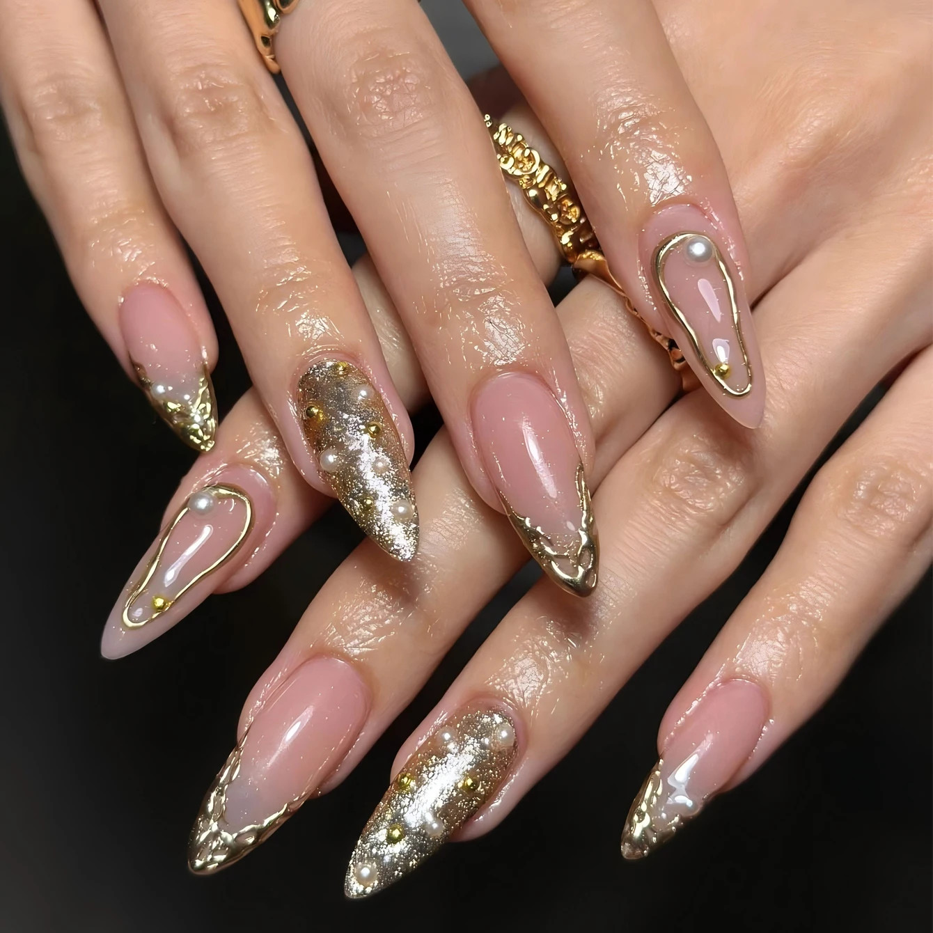 Leopard Print Nude Fake Nails 10PCS Short Square Diamond French Pointed Nails