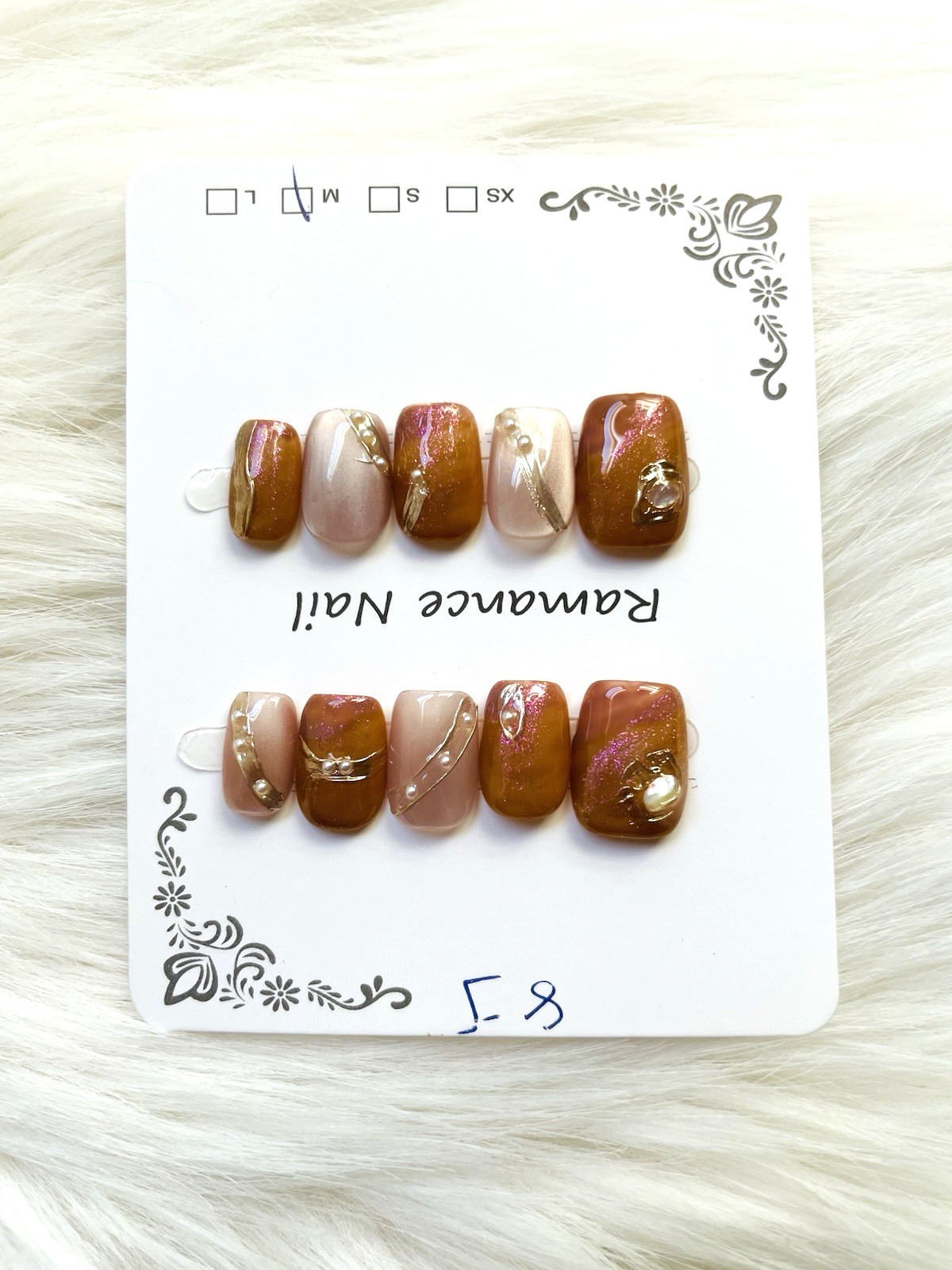 Bronze Pink Pearl Gold Premium Press On Nails Size MEDIUM, Short Length Square