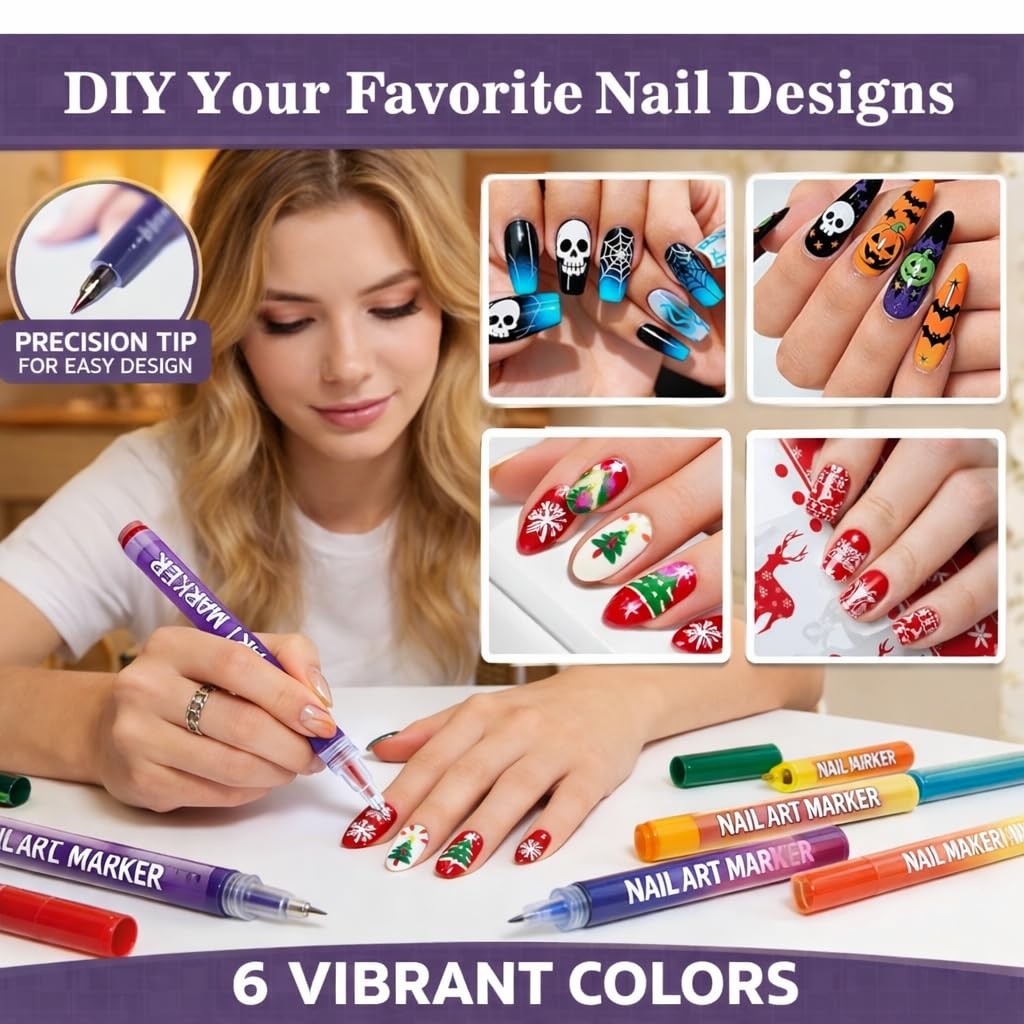 12 Colours Nail Art Markers, Nail Art Pens, Nail Polish Pens Set with Fine Ti…