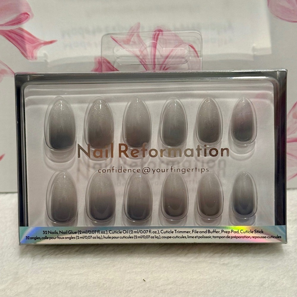 Nail Reformation Gray Ombre Almond Press On Nails 32 Piece Set