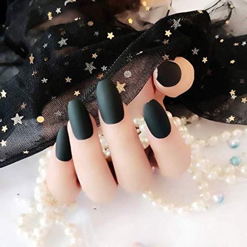 24pcs Pure Color Coffin Nails Matte False Gel Nails Art Tips Sets MFN-Black