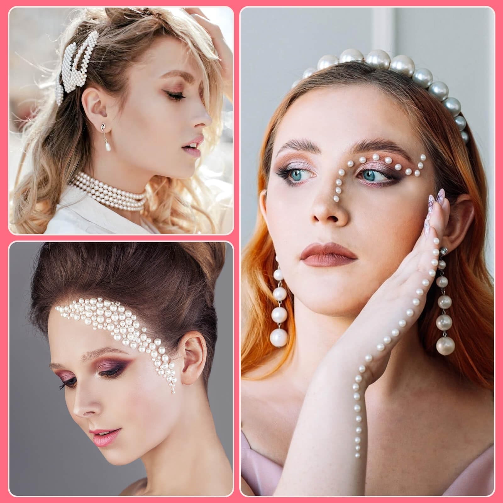 7 Sizes Self Adhesive Ivory White Hair Pearl Stickers, 2032 Pieces Stick on P…