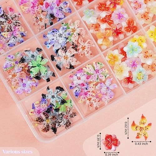 1Box 120Pcs 3D Flower Nail Art Charms 3D Hawaii Flower Nail multicolored