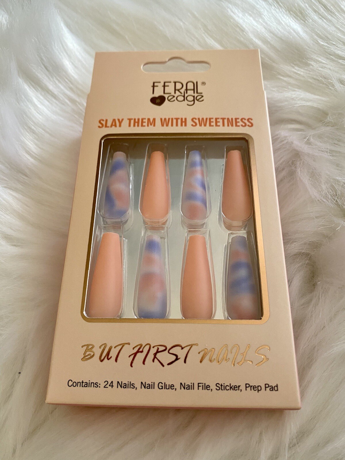 Feral Edge “Tie Dye” Press-on Glue-on Black Long Coffin Nails 24 pieces