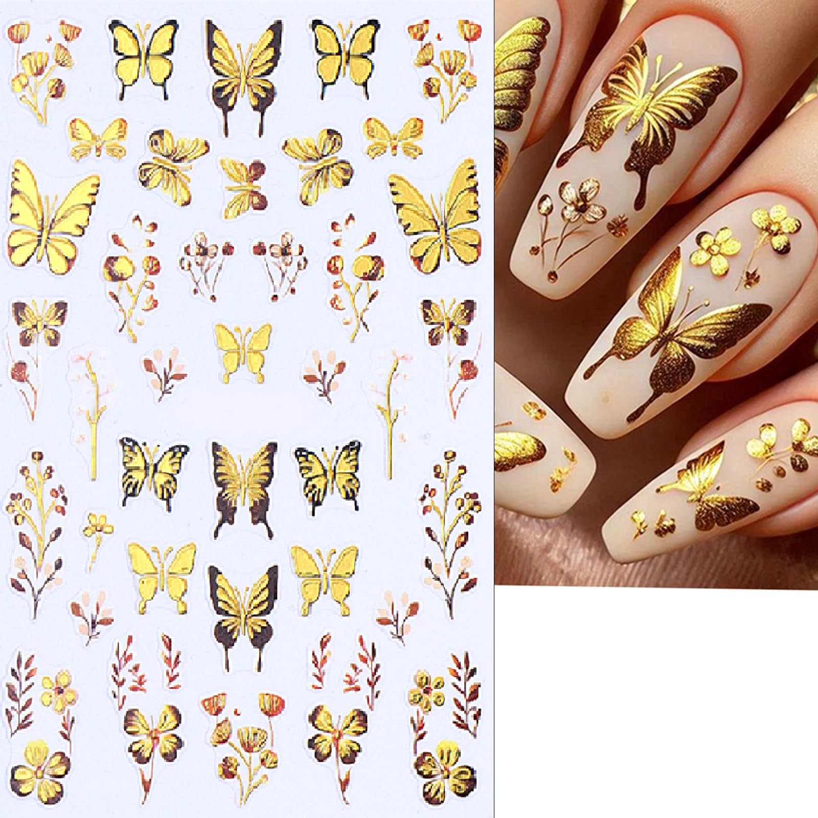 Blue Butterfly Nail Art Stickers Self-Adhesive About 3.7 in X 2.6 in, Color