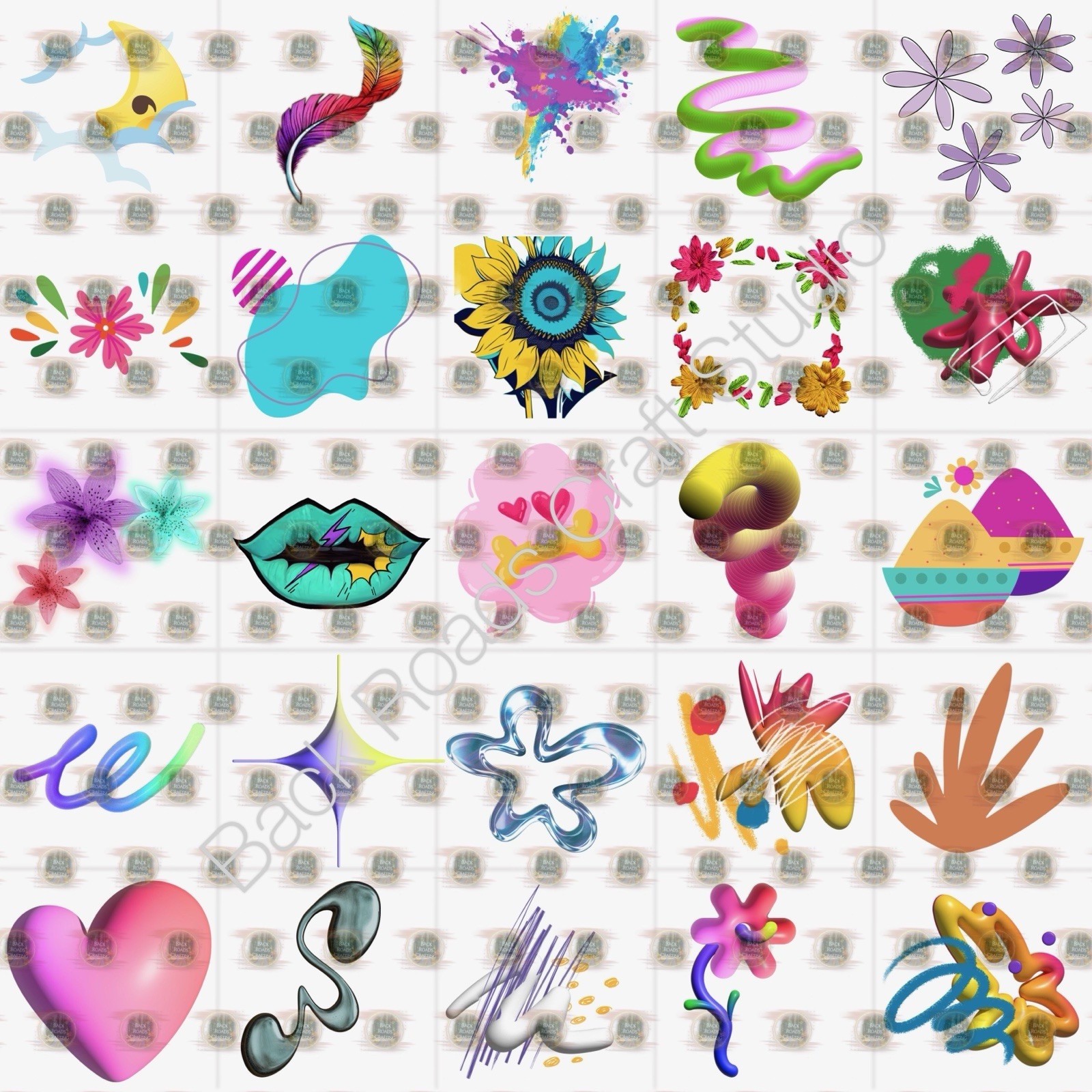 Abstract Mixed Waterslide Finger Nail Decals Instructions set of 50 Bonus JH