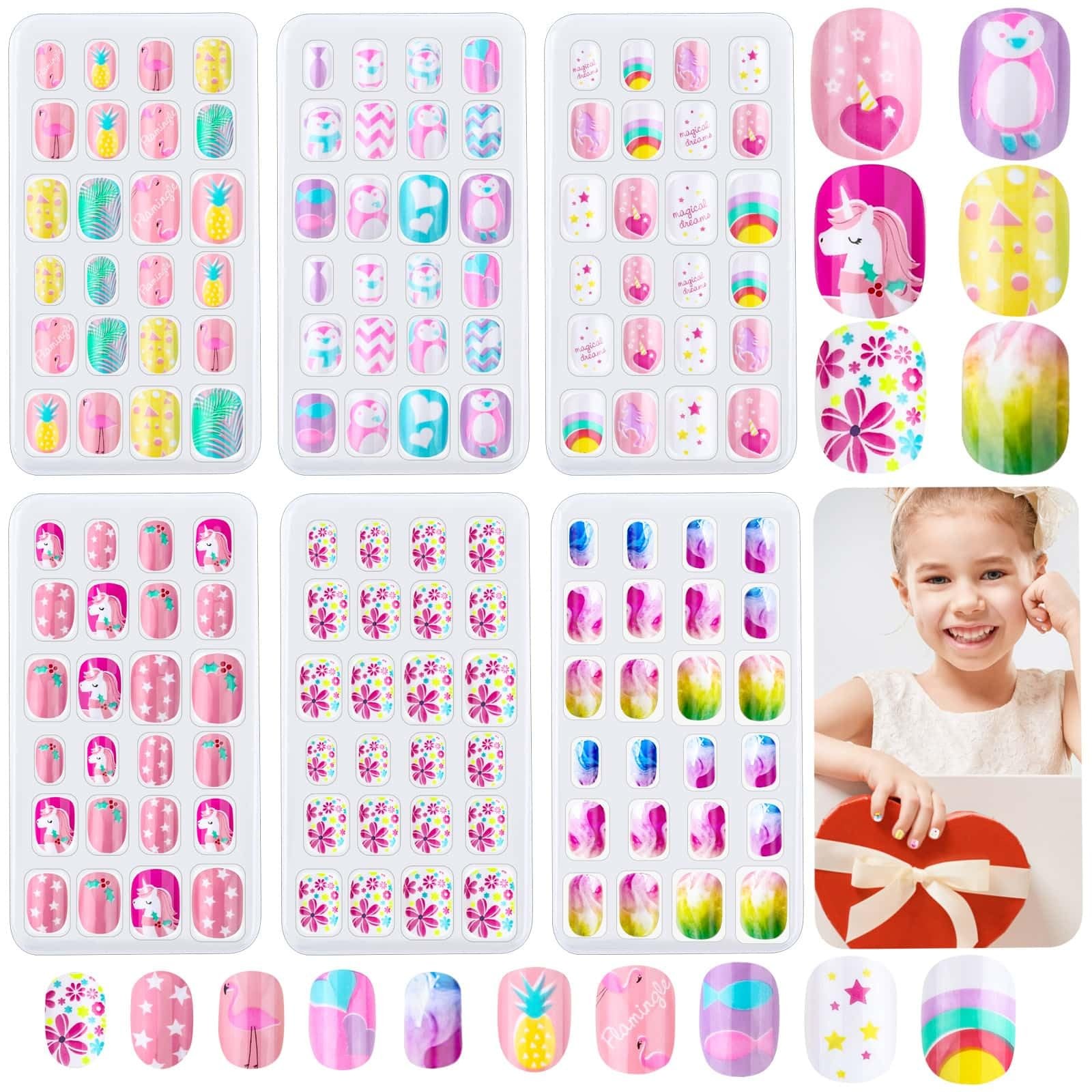 Girls Press On Nails Fake False Acrylic Pre Glued Full Cover Non Toxic 144 PCS R