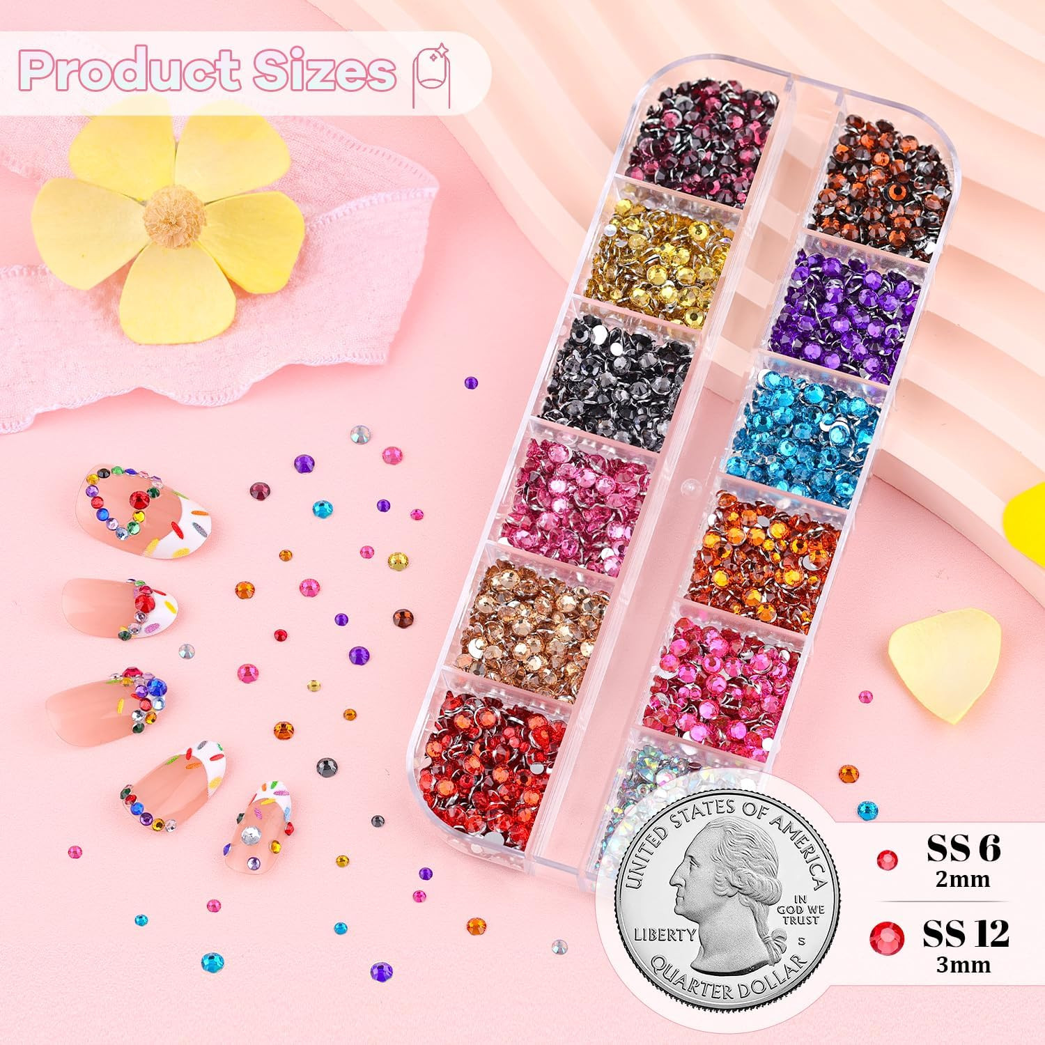 10000Pcs Small Resin Rhinestones for Nail Art, Colorful 2/3MM Flatback Bedazzlin