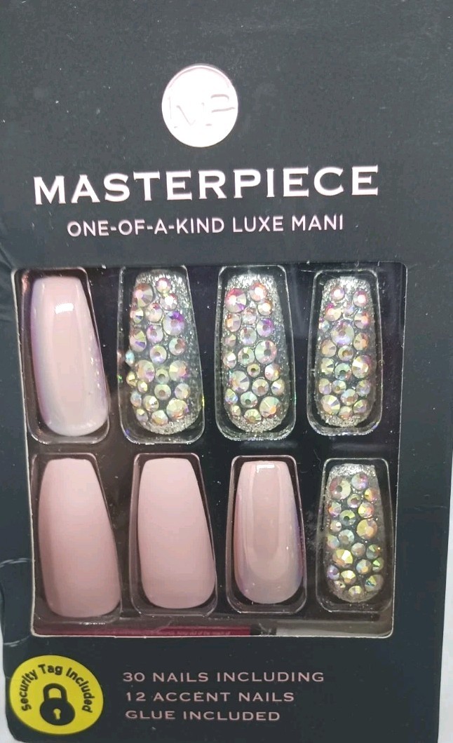 Kiss masterpiece One Of Kind Luxe Mani 30 nails each pink ab long length glue