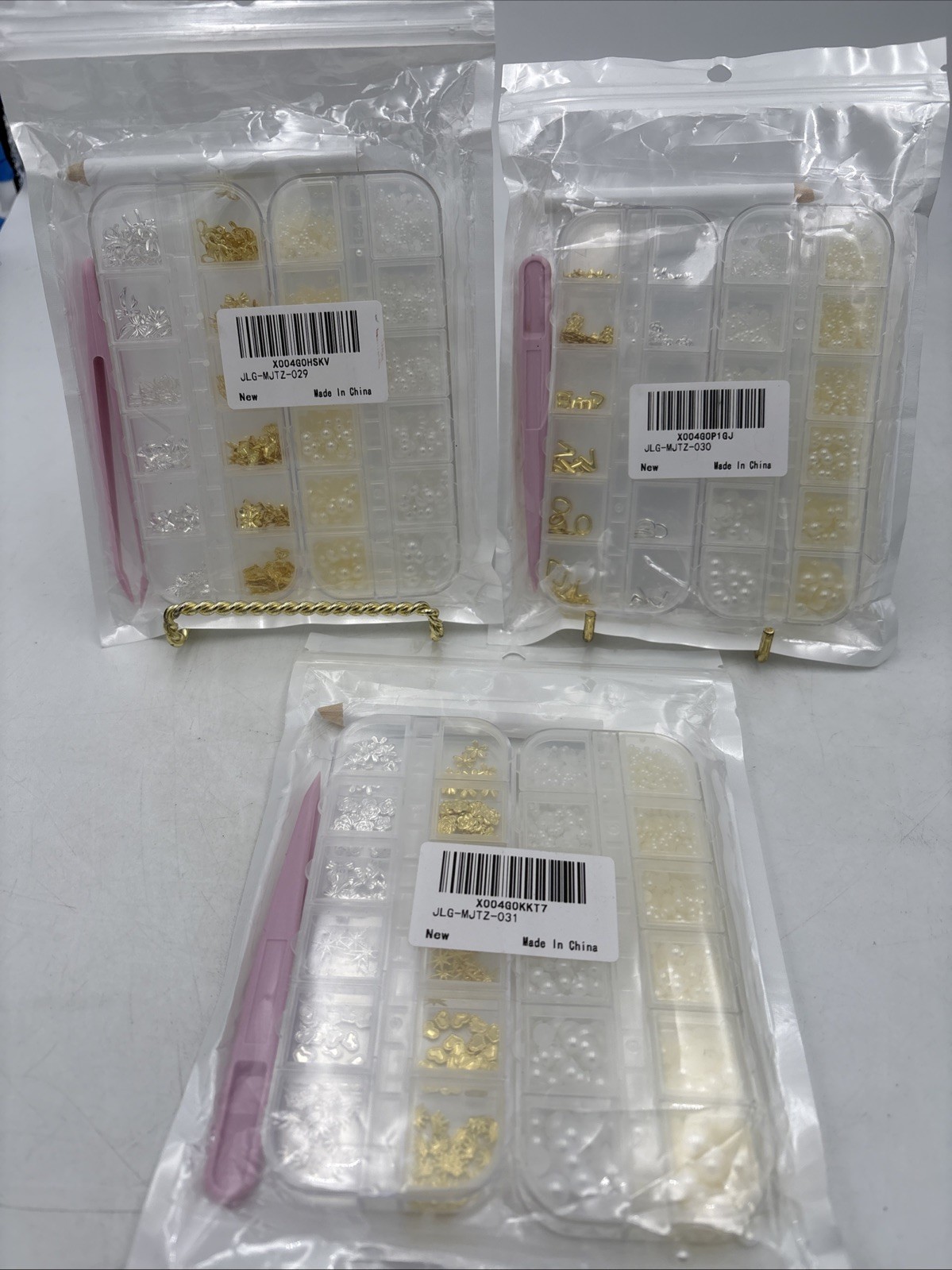 3 Sets See Pics Gold Nail Charms 160Pcs 3D Butterfly, Cherry Heart, Cross, Bow