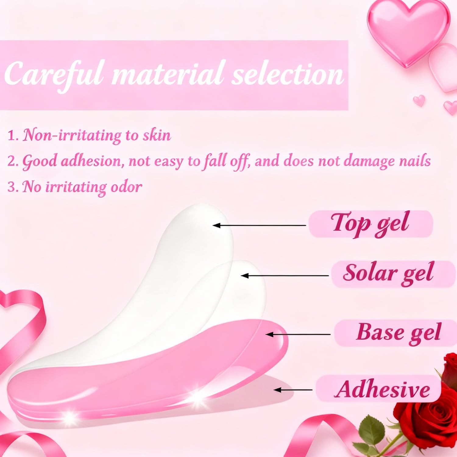 Heart Semi Cured Gel Nail Strips Valentines Gel Nail Stickers Full Nails Wrap…